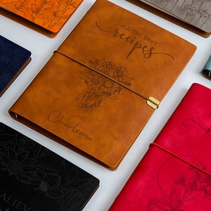 Rezeptbuch aus Leder personalisiert, Journal mit Namen, graviertes Name Journal Notizbuch, Geburtstagsgeschenk für Mama, individuelles Notizbuch, Familienrezeptbuch