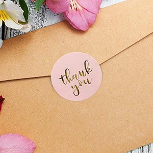 500pcs Thank You Stickers, Thank You Stickers Business Pink Gold Foil ...
