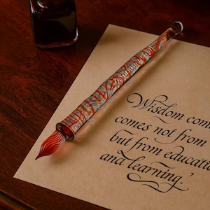 Elegant crystal Glass Pen blue red swirl dip pen gift for calligraphy lover,Dip Glass Pen,Custom engraved Glass Pen