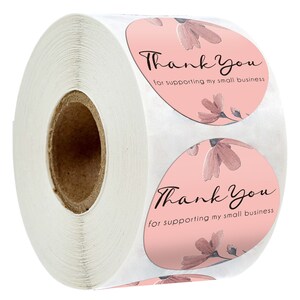 500pcs Thank you for support my small business 1 inch stickers,Flower thank you pink stickers,round gift packaging labels ,favor labels