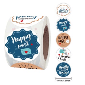500 stks 1,5 inch ronde Happy Post-stickers, 5 zakelijke stickers, verpakkingscadeaustickers, stickers mooie dingen binnenkant, gunstlabel