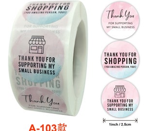 500pcs Thank you for supporting my small business stickers,3 designs business box label,bakery stickers roll,1 inch round stickers