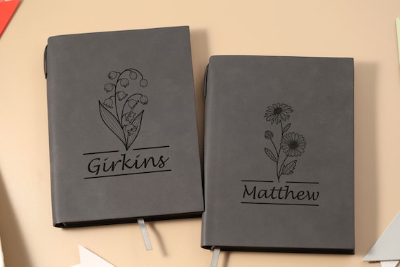Birth Flower Personalized Journal,Journal with Name, Engraved Name Journal Notebook,Birthday Gift for Mom, Custom Notebook with Birth Flower