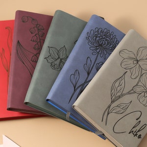 May include: Five different colored notebooks with floral designs and the word "Chiko" on the gray notebook.