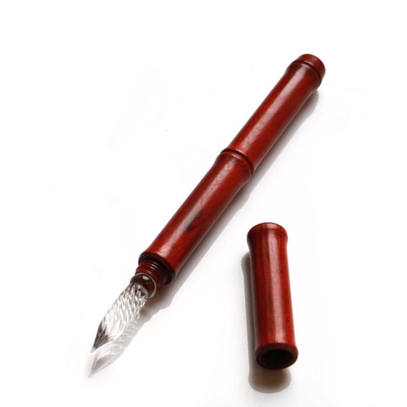 Glass Dip Pen Ink Calligraphy Wooden Pen Bamboo Shape Glass Pen Nib 