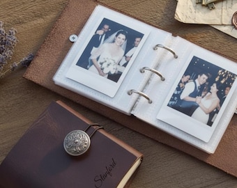 Custom leather Wedding Polaroid Album, Engraevd Leather Instax Album, Polaroid Memory Book, Personalized Bridal Shower Gift,  Keepsake Album