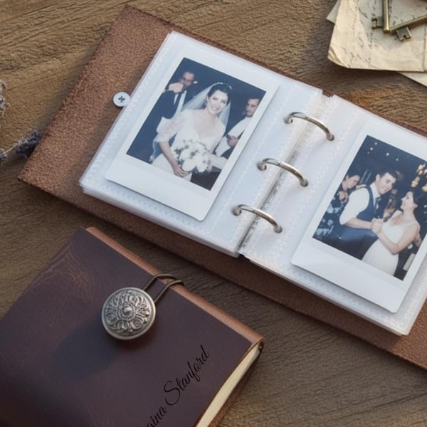 Custom leather Wedding Polaroid Album, Engraevd Leather Instax Album, Polaroid Memory Book, Personalized Bridal Shower Gift,  Keepsake Album