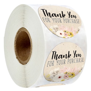 500 pièces Merci pour votre achat Rouleau d'autocollants de 1 pouce, autocollants de fleurs de remerciement, étiquettes commerciales pour magasins de bricolage, emballages cadeaux, étiquettes de cadeaux