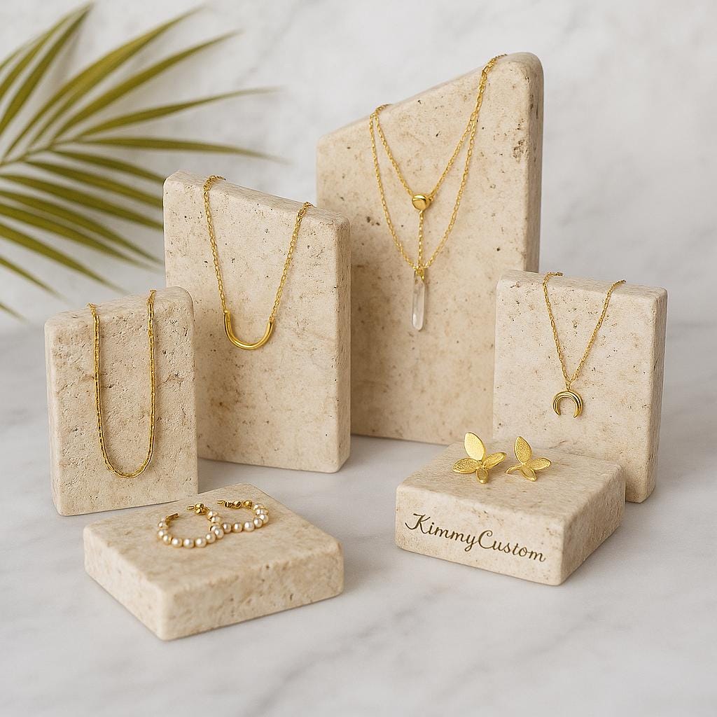 Natural Limestones Jewelry Display fossil Jewelry display modern  jewelry display, marble jewellery displays, custom engrave organizer stand