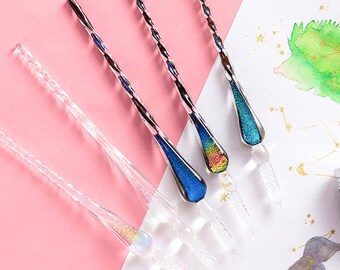 5 Farben Glowing Glass Dip Pen Tinte Kalligraphie Glas Stift Elegant Crystal Dip Signature Pen, Geschenk für Freund