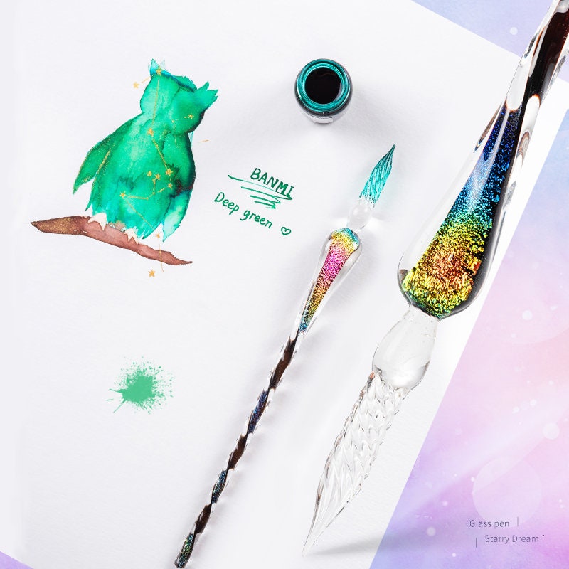 5 Style Bamboo Dip Glass Pen, Hold Ink Well, Green Transparent Glass  Signature Pen,gift for Writer 