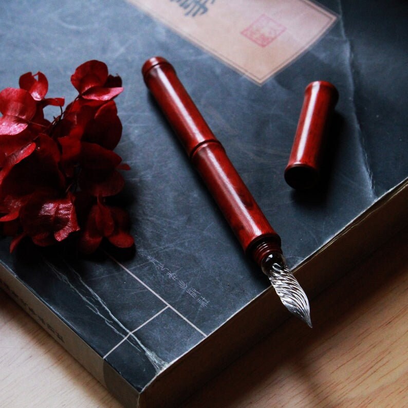 Glass Dip Pen Ink Calligraphy Wooden Pen Bamboo Shape Glass Etsy