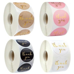 500pcs Thank you stickers, thank you stickers business pink gold foil, thank you stickers roll, 1 inch round stickers packaging, favor label