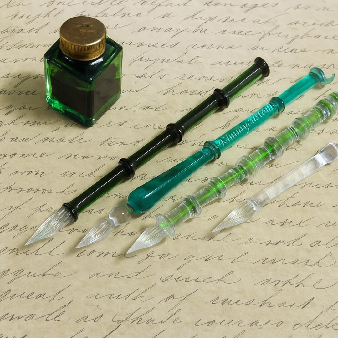 Glass Dip Pen Gift Box Set - Random Color Ink Pen Stand & Chic Handicraft