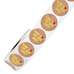 500pcs Thank you for your order stickers, thank you round tickers kraft dot, thank you stickers,1 inch round business stickers packaging