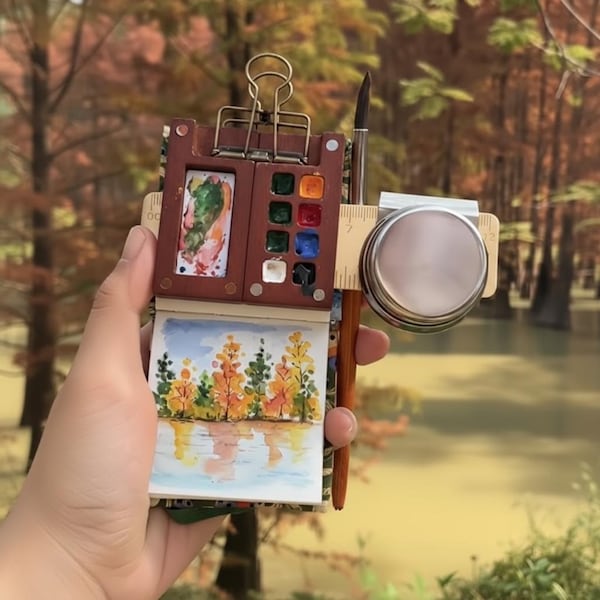 8 colors Christmas custom Engraved Mini Watercolor Paint Box, Wood Art Travel Box & Palette, Travel Portable Painting Kit, Gift for Painter