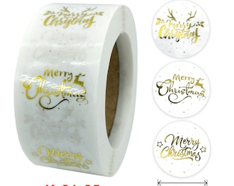 500pcs Merry Christmas thank you stickers,Transparent foil round stickers roll supplies for business,1 inch gift packaging stickers