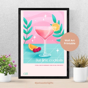 Ale najpierw, wydruk koktajli - Kolorowy zestaw ścienny galerii wózków barowych | CYFROWE | Wydruki alkoholowe | Sztuka do druku w barze | Dekoracja ścienna z napojami
