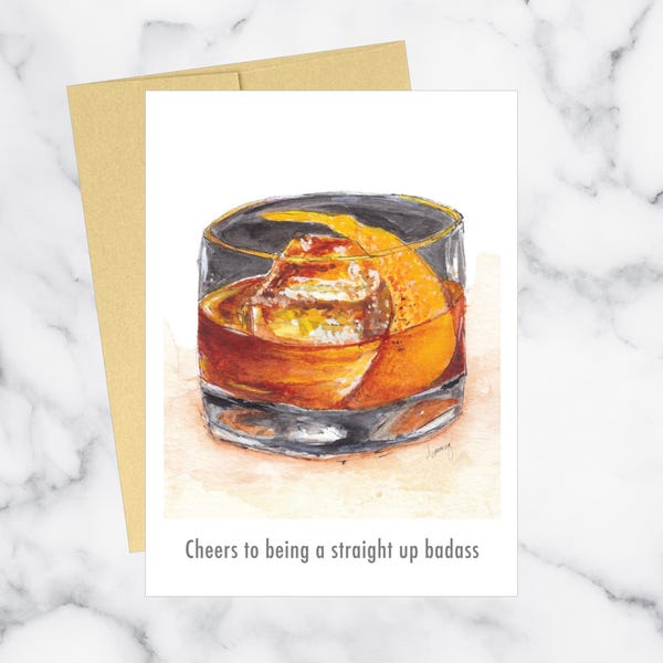 Bourbon Cocktail Badass Birthday Card 5x7"