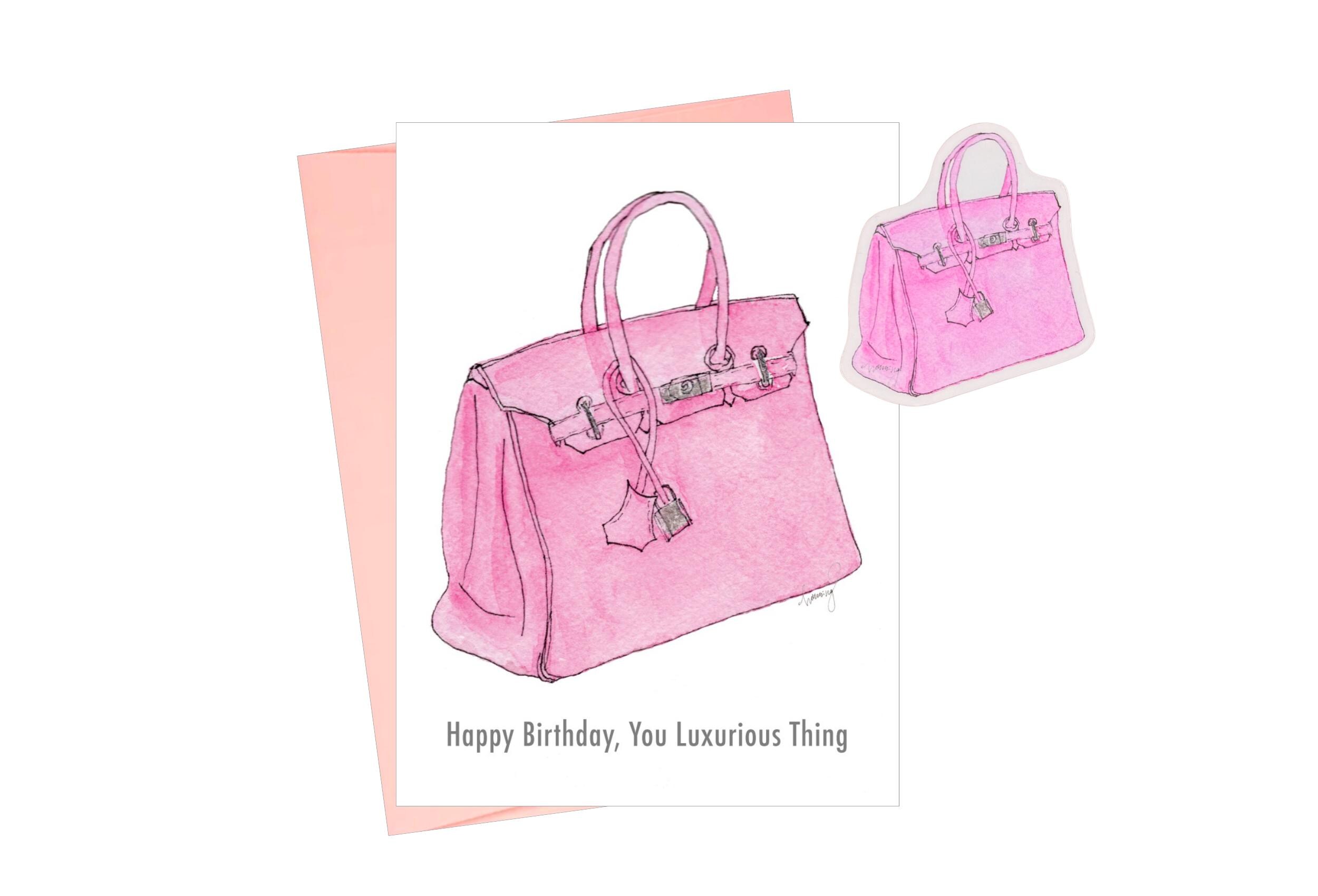Pink Luxury Handbag Birthday Card With Matching Sticker - Etsy