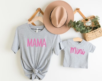 Mama Mini Matching Shirts, Mommy and Me, Pink Lettering Tee, Family Outfit, Mothers Day Gift, Baby Shower Gift