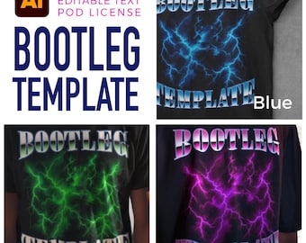 Retro Bootleg T-Shirt Template: Lightning, Editable Chrome Text (POD License)