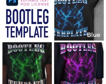 Adobe Photoshop 80s 90s Retro Bootleg T-Shirt Template with Editable Chrome Style Typography + POD License