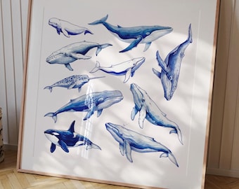 Whales Ink Drawing Wall Art Printable
