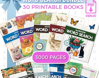 Word Search Bundle 3000 Printable Puzzles incl. Solutions | PDF 8.5" x 11" | Instant Download