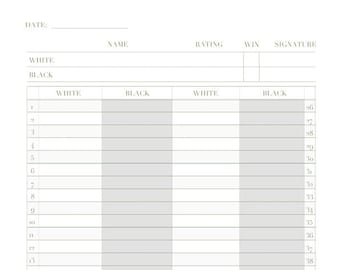 Chess Score Log Printable Sheet | High Resolution JPG File 8.5" x 11" | Instant Download