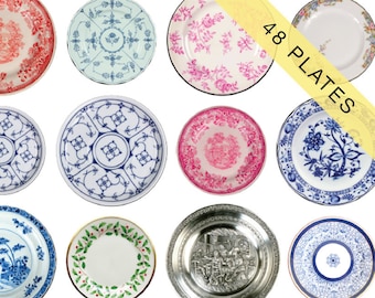 48 Printable Dollhouse Miniature Plates | 1:12 Scale (Digital Download)