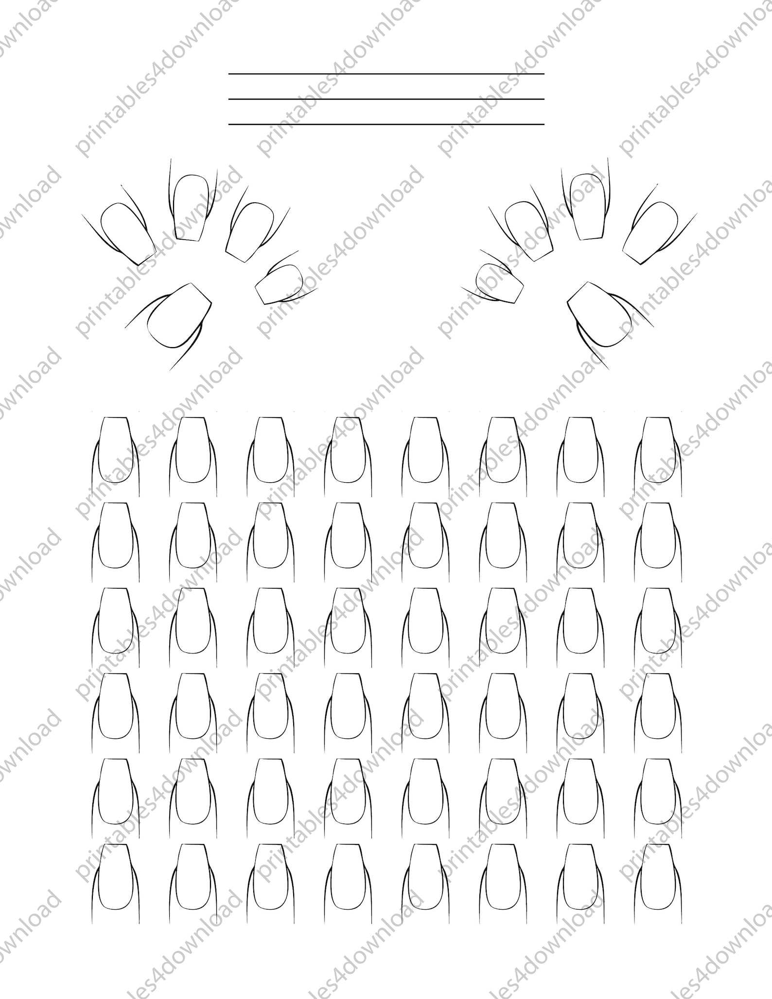 Printable Nail Art Practice Pack 12 Templates 6 Nail Shapes High
