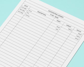 Accounting Ledger Printable Sheet | High Resolution PDF File | Fillable | 8.5" x 11" | Instant Download
