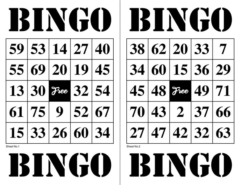 500 Unique Bingo Sheets Printable PDF File 8.5 X 11 2 Sheets per Page