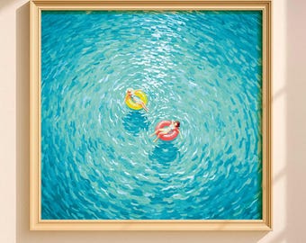 Floating in Turquois Waters Abstract Printable | Vintage Retro Wall Art | Impressionist Decor Gift