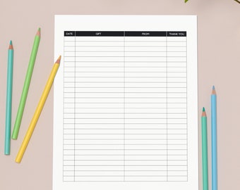 Gift Log Printable Sheet | High Resolution JPG File 8.5" x 11" | Instant Download