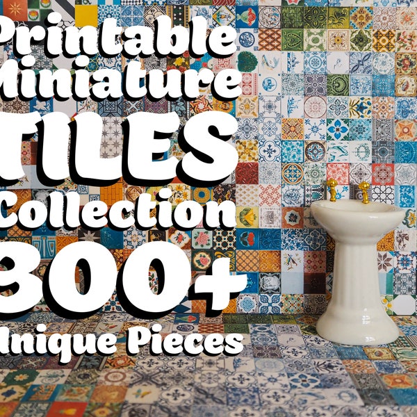 300 Unique Printable Miniature Tiles for Bathroom, Kitchen, Wall & Floor 1:12 | Instant Download | High Resolution PDF Format
