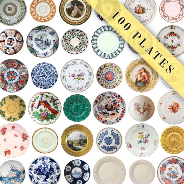 100 Printable Miniature Plates 1:12 | 100 Antique Vintage Plates | Instant Digital Download | JPG Format