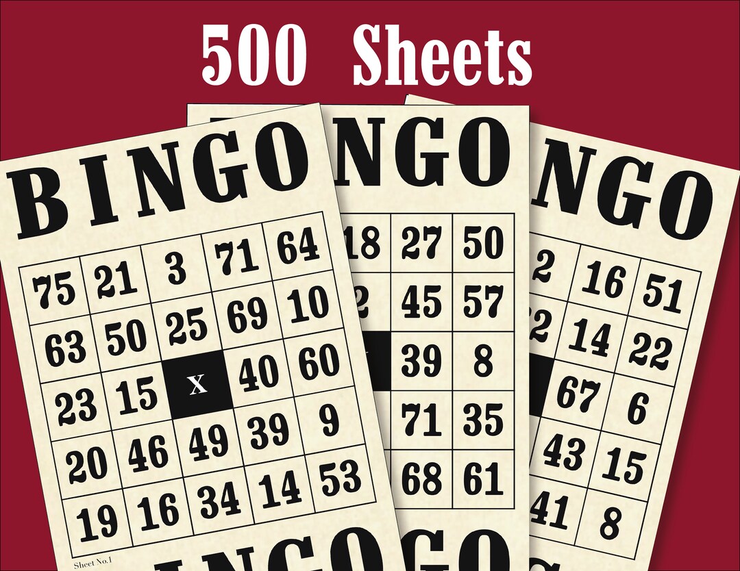 500 Printable Vintage Look Bingo Sheets | PDF File | 8.5" X 11" ( 2 ...