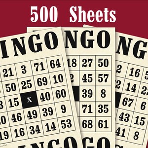 500 Printable Vintage Look Bingo Sheets | PDF File | 8.5" x 11" ( 2 Sheets per Page - 250 Pages ) | Instant Download