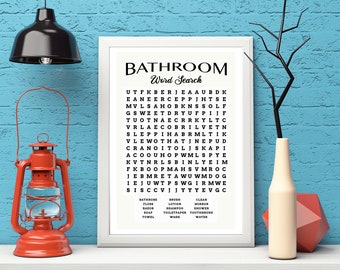 Printable Bathroom Word Search | 17 Most Common Frame Sizes | PDF Instant Download