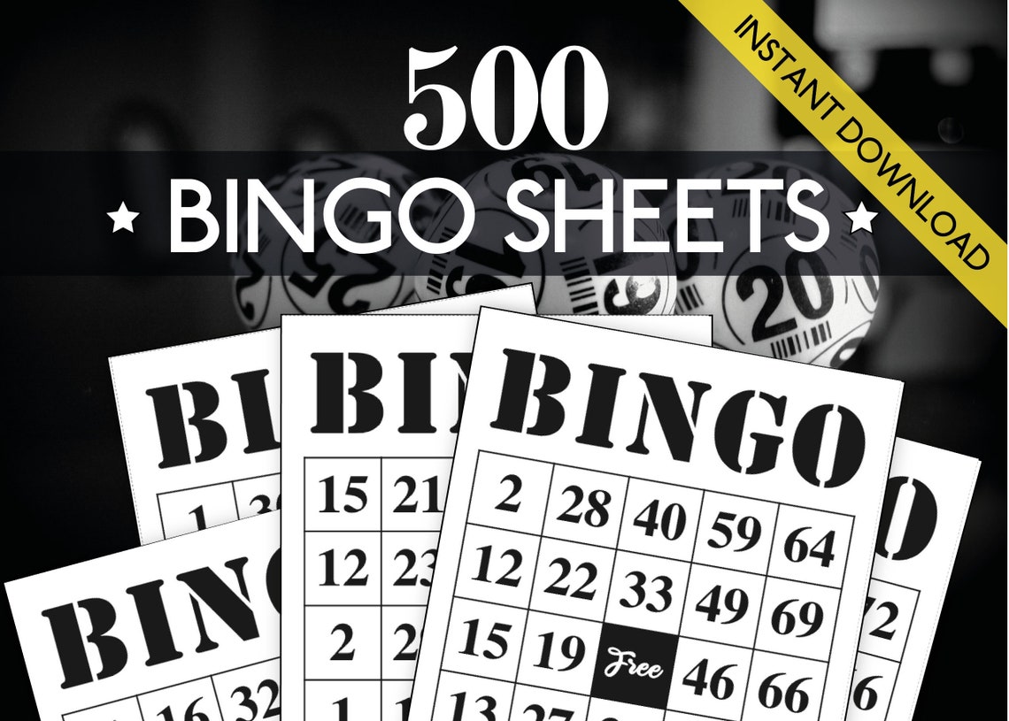 500 Unique Bingo Sheets Printable PDF File 8.5 X 11 2 Sheets per Page