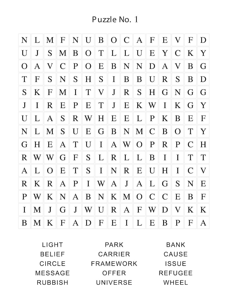 100 Printable Word Search Puzzles Incl. Solutions PDF 8.5 X 11 Instant