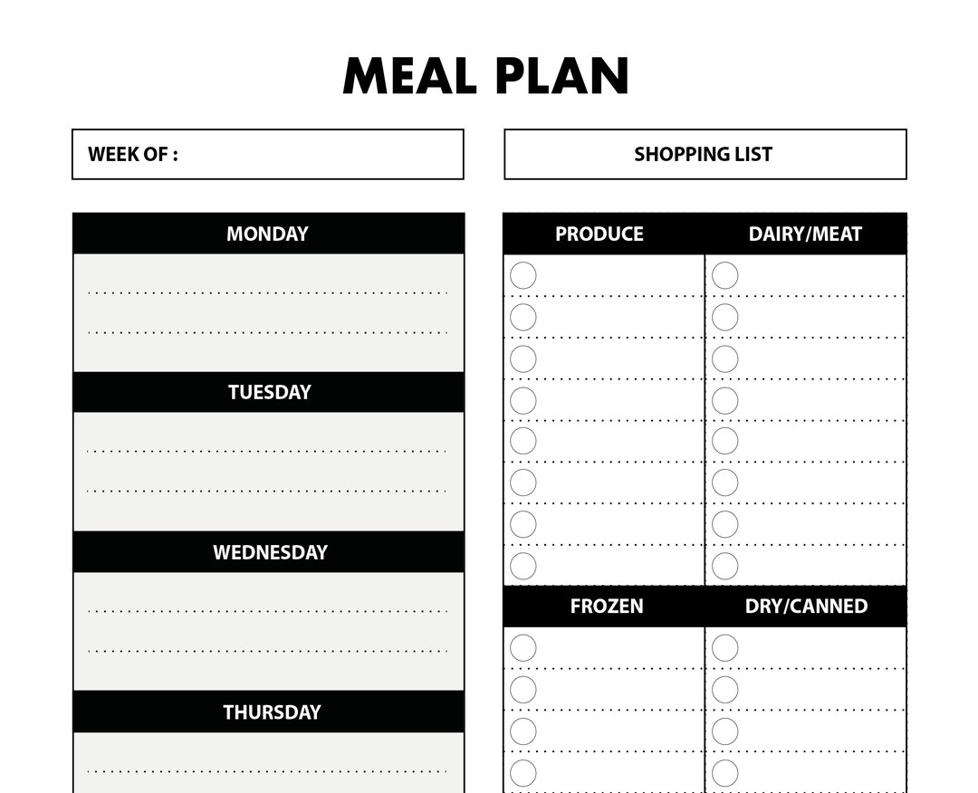 Weekly Meal Planner Printable With Shopping Checklist Planner Insert Weekly Meal Planner Printable With Shopping Checklist Planner Insert