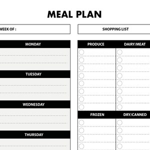 Wöchentliche Mahlzeit Planer druckbare mit Shopping-Checkliste | Planer einfügen | 6 Größen A4, A5, Brief, halber Buchstabe | PDF Instant Download