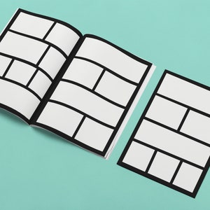 Folhas imprimíveis de papel de modelo de quadrinhos em branco | 4 diferentes arquivos JPG de alta resolução | 8,5" x 11" | Download instantâneo