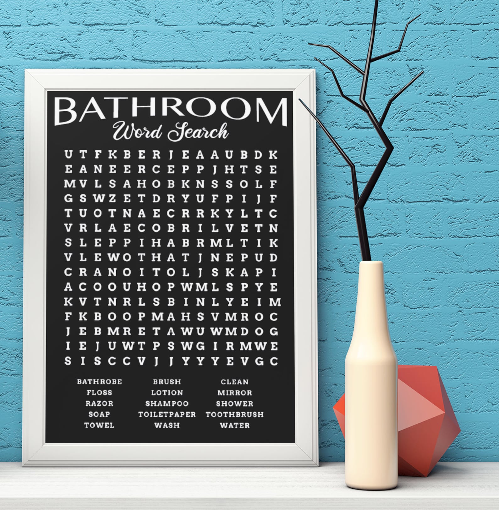 Printable Bathroom Word Search 17 Most Common Frame Sizes PDF Instant