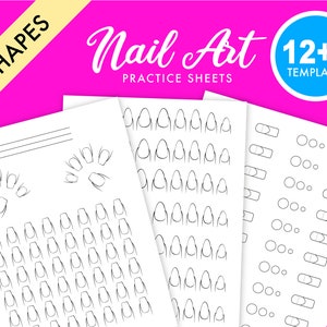 Puede incluir: Un conjunto de 13 hojas de práctica de arte de uñas imprimibles que presentan 6 formas de uñas diferentes. Las hojas incluyen varios tamaños y arreglos de contornos de uñas para practicar diseños de arte de uñas.
