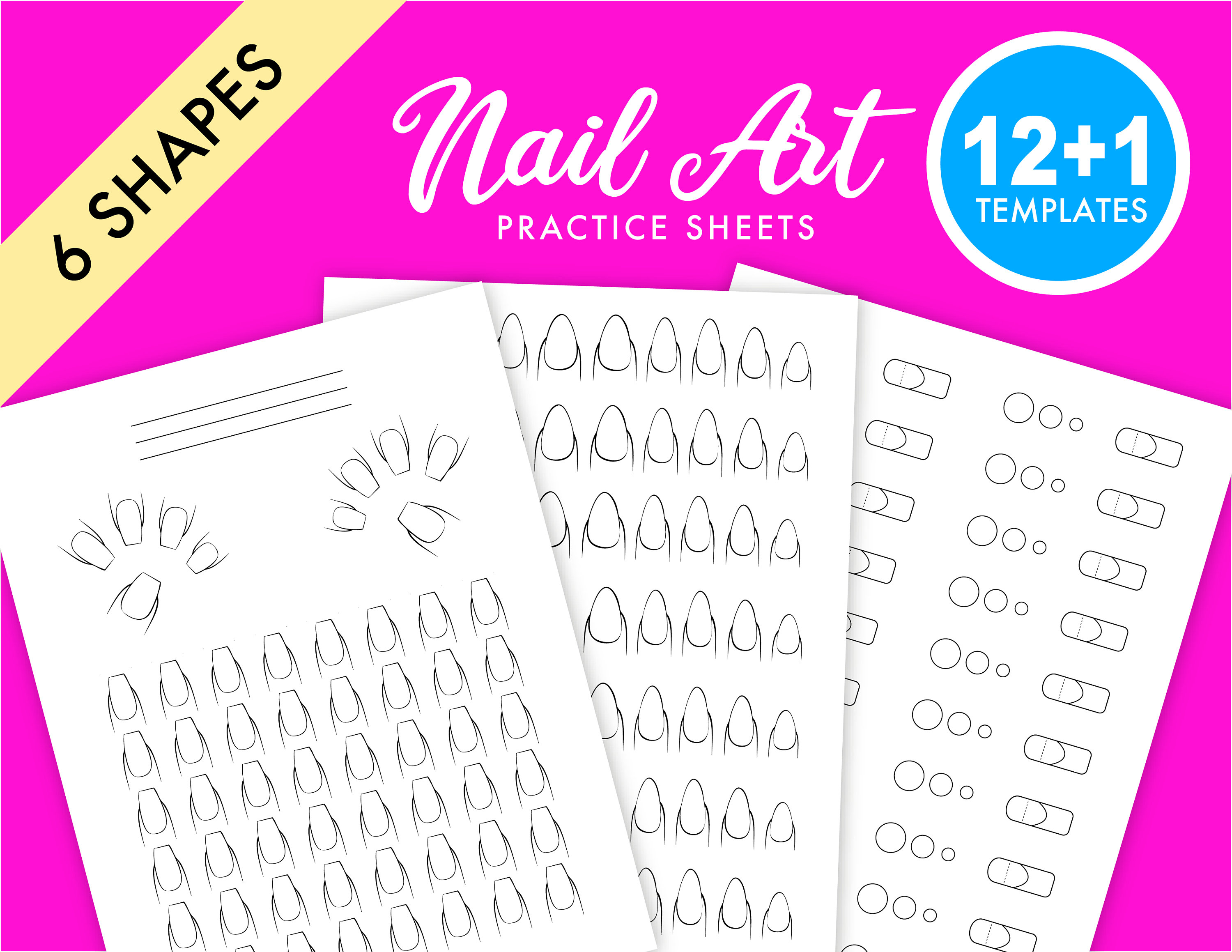 Printable Nail Art Practice Pack 12 Templates 6 Nail