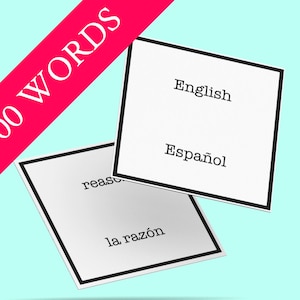 Printable Spanish Vocabulary Flash Cards | 1900 Cards - 1900 Words | PDF File 8.5&quot; x 11&quot;
